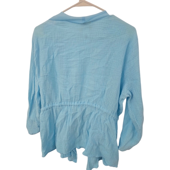 Ruby Rd. Light Blue Gauzy Cardigan W/ Drawstring At Waist & Tab Sleeves, Size XL - Picture 2 of 5